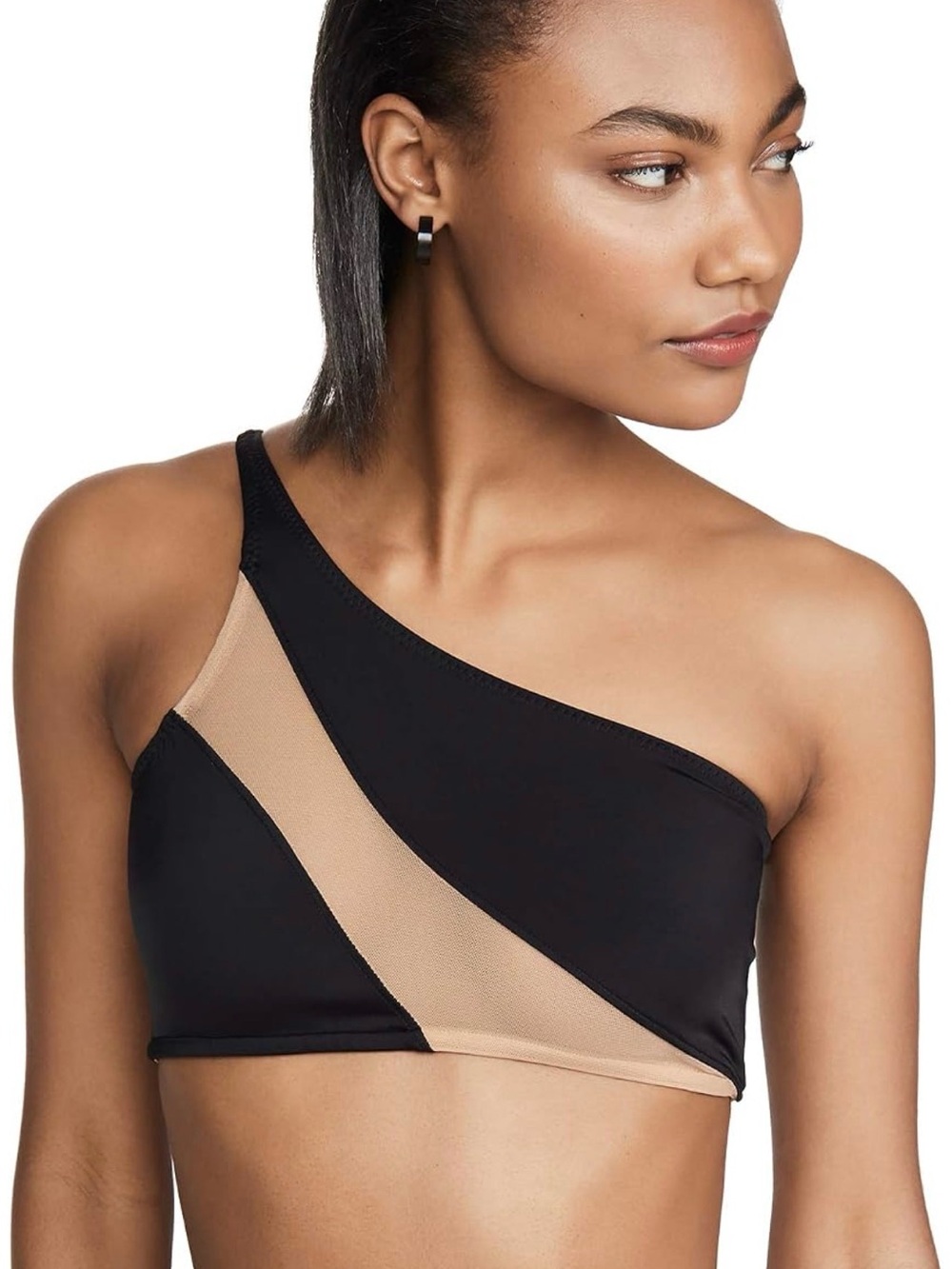 NWT Norma Kamali Snake Mesh Bra One Shoulder Bikini Swim Top Black Nude S - Picture 5 of 5